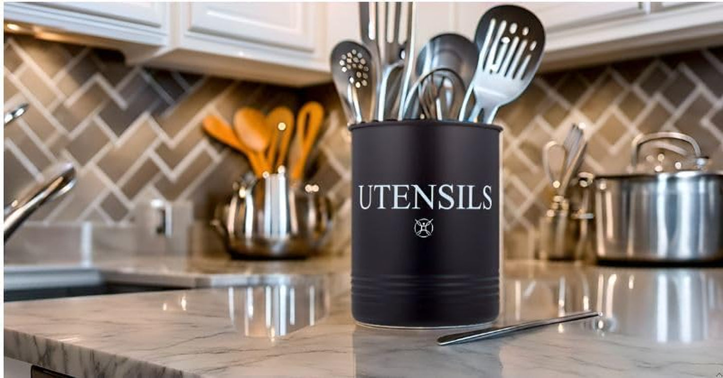 Utensil Holder Large Crocks Kitchen (Black)