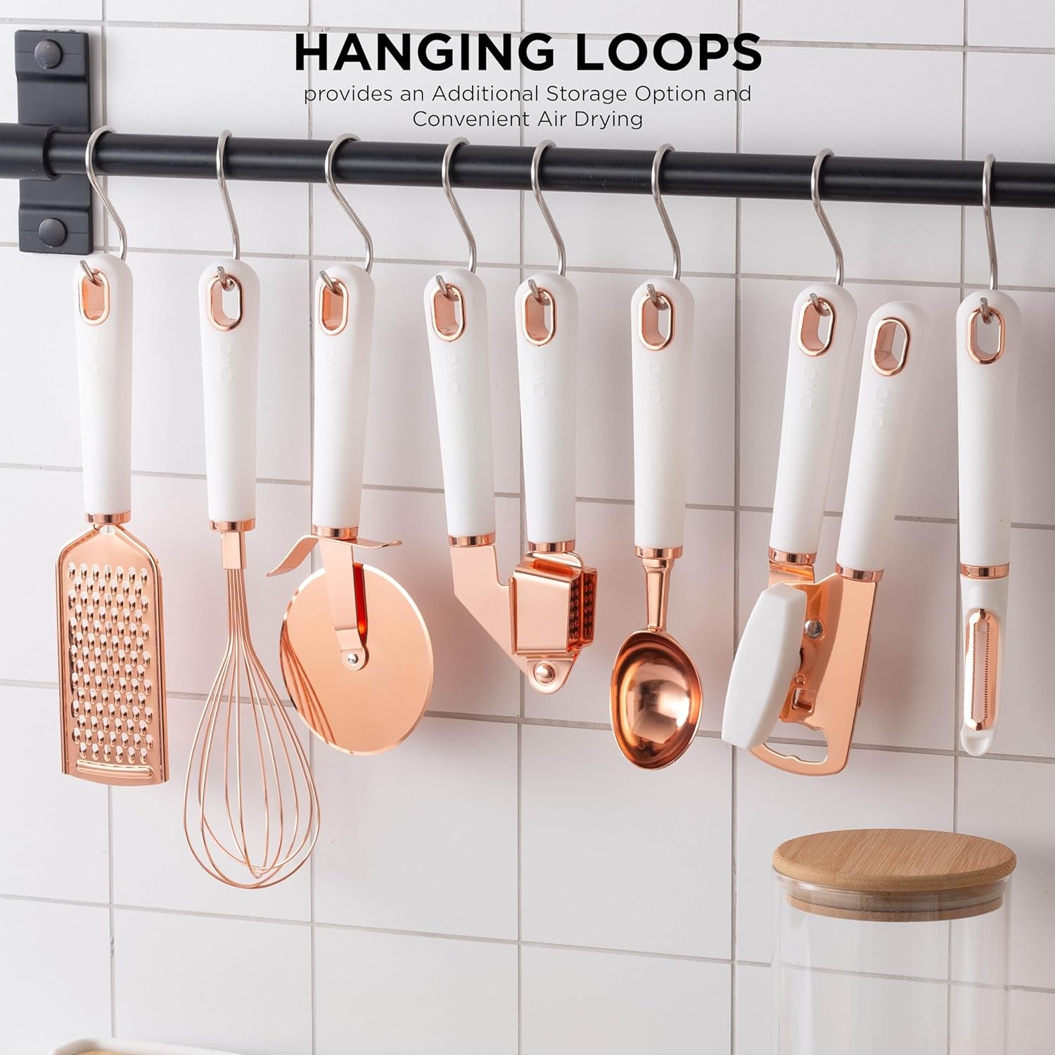 Kitchen Gadget Set Copper Plated Stainless Steel Utensils with Soft Touch Handles, Copper White, 7 Pieces