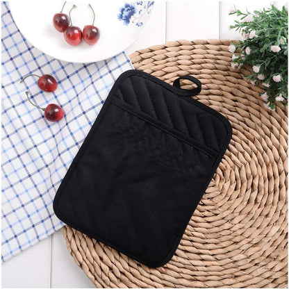 Cotton Pot Holders with Pocket, Heat Resistant Black Counter Table Hot Pads for Kitchen