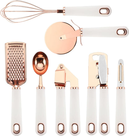 Kitchen Gadget Set Copper Plated Stainless Steel Utensils with Soft Touch Handles, Copper White, 7 Pieces