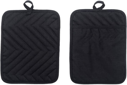 Cotton Pot Holders with Pocket, Heat Resistant Black Counter Table Hot Pads for Kitchen