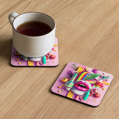 Cork Wine Coaster – Funny Pink 3D Artistic Design for Wine Lovers.