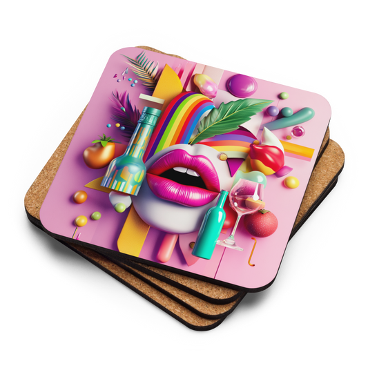 Cork Wine Coaster – Funny Pink 3D Artistic Design for Wine Lovers.