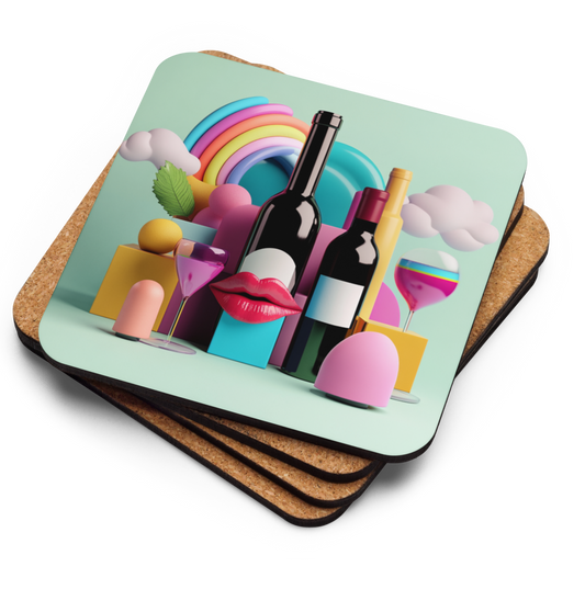 Cork Wine Coaster – Funny Teal 3D Artistic Design for Wine Lovers