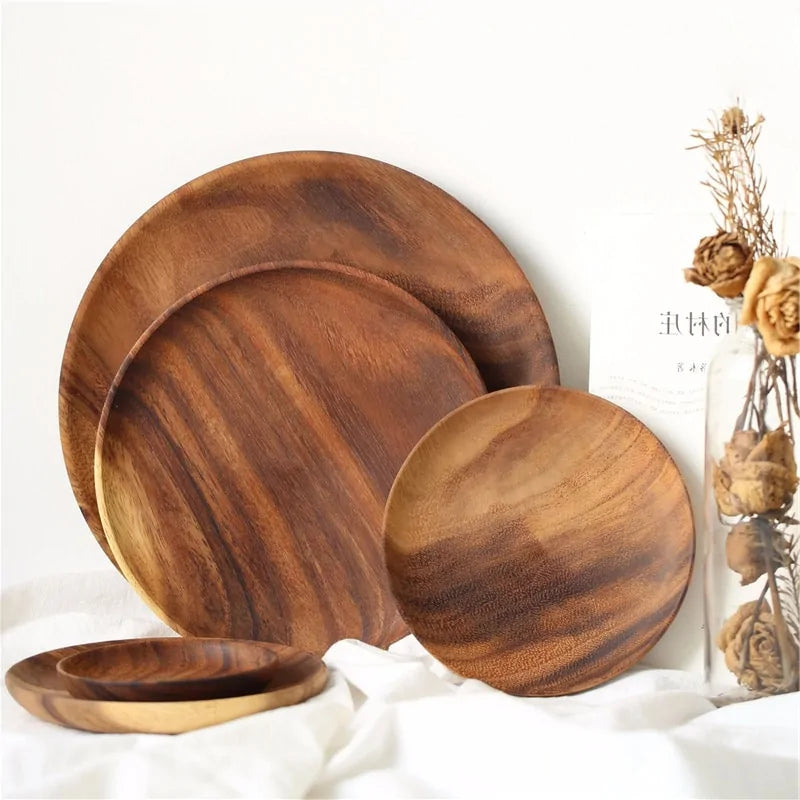 Solid Wood Round Plate – Rustic Elegance for Every Table Setting! 🍰✨