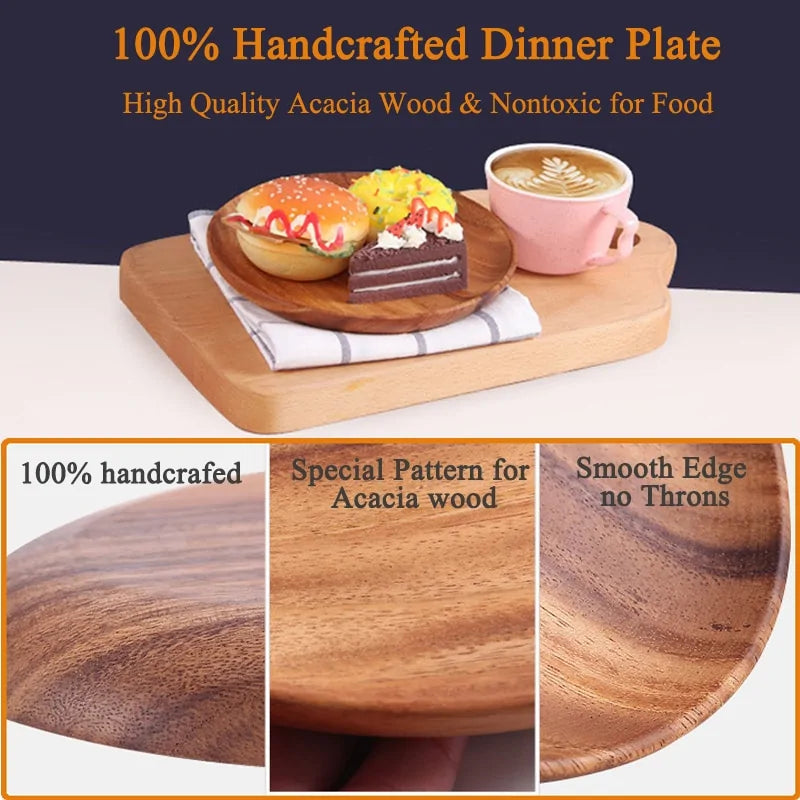 Solid Wood Round Plate – Rustic Elegance for Every Table Setting! 🍰✨